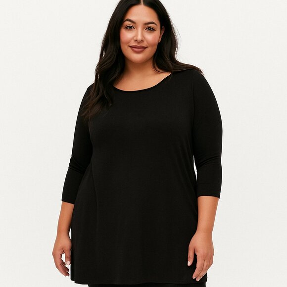 Coldwater Creek black slinky 3/4 sleeve Tunic Top Size 1X - Picture 1 of 7